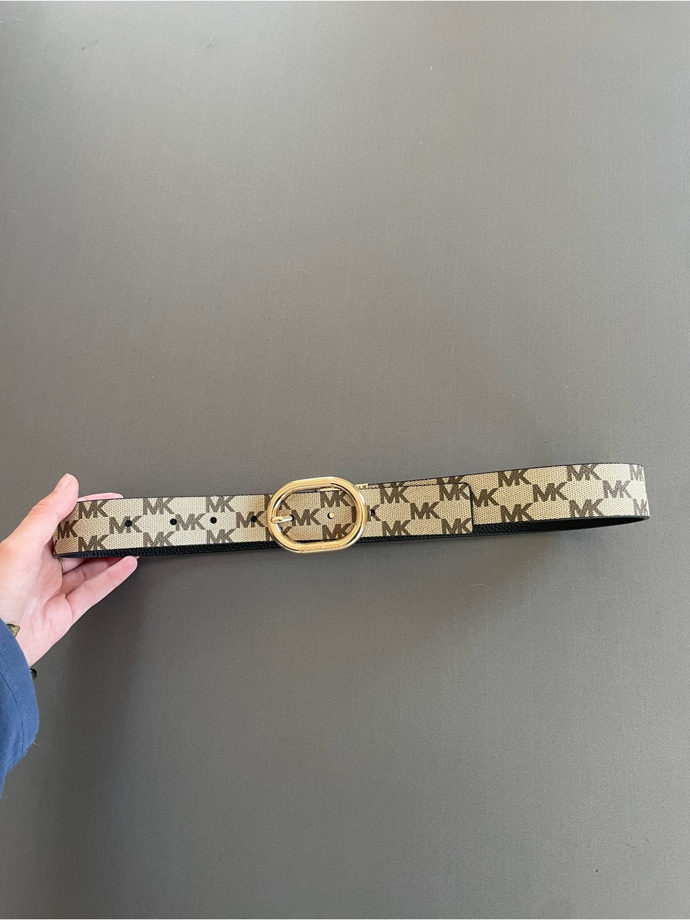 NWT Michael Kors Tan MK Signature Belt with Gold Oval Buckle